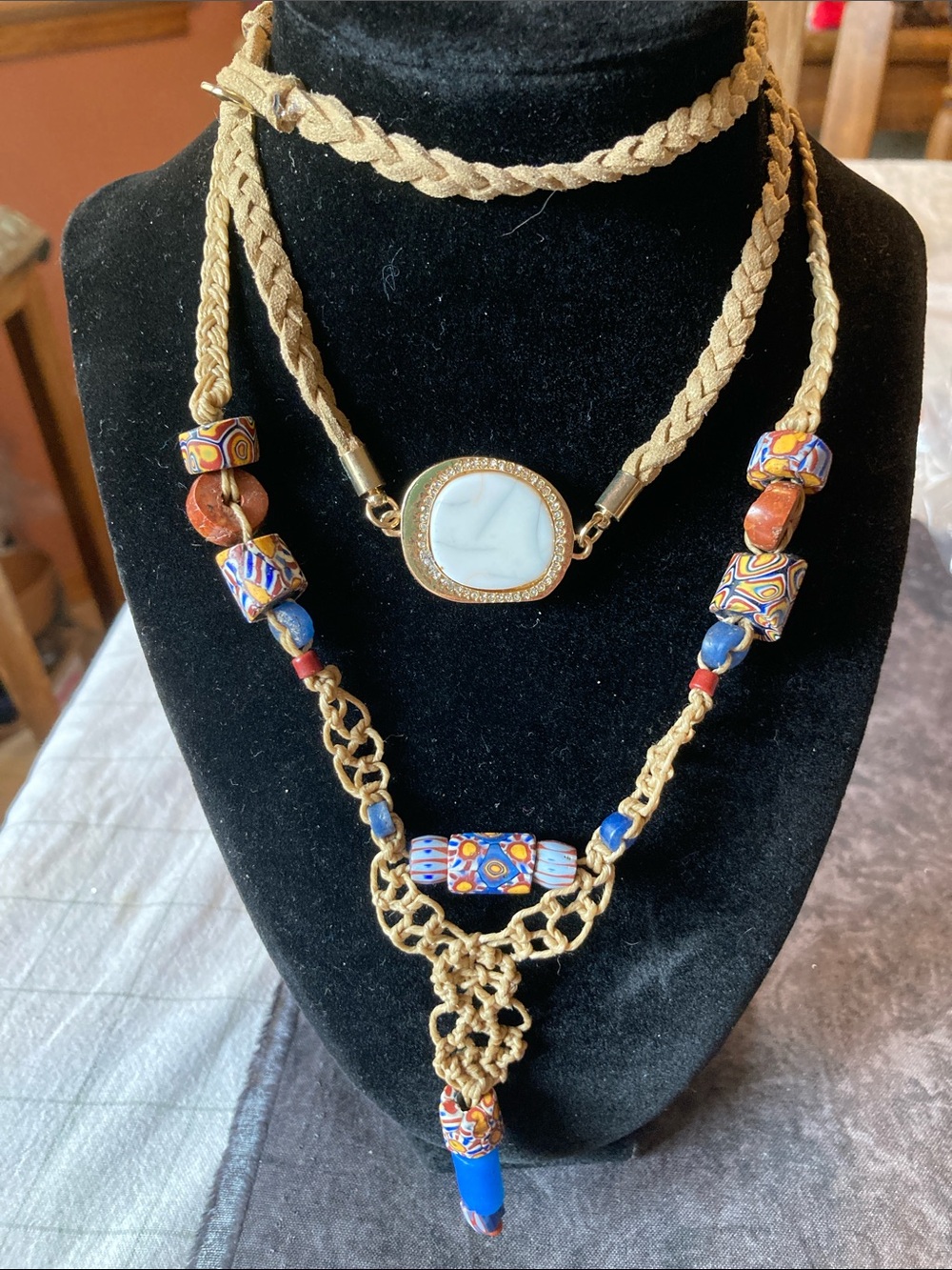 2 Boho Multicolor Beaded Statement Hemp Necklaces